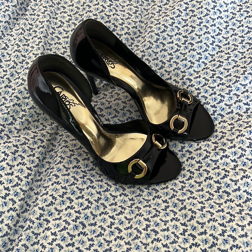 Carlos Santana Black Patent Peep Toe Stiletto Heels 6